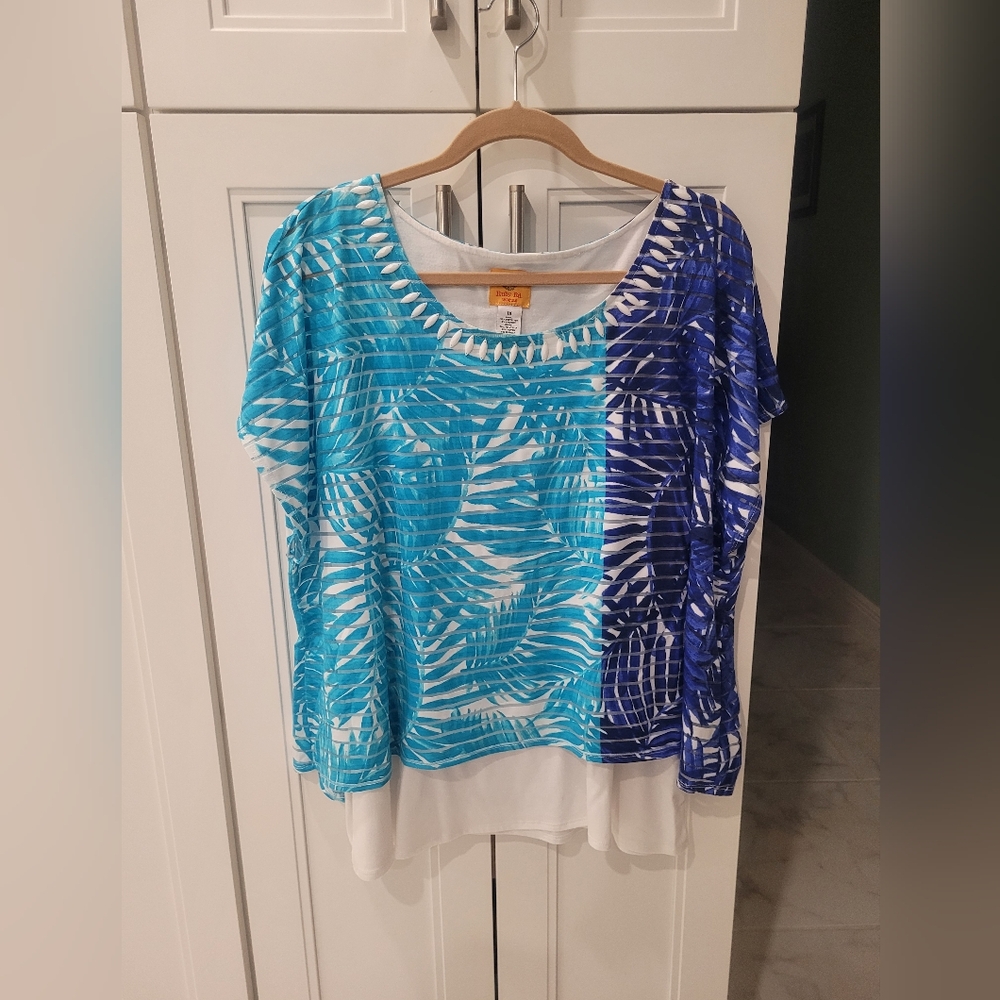 Ruby Rd Aqua & Royal Shirt Size 1x - image 1